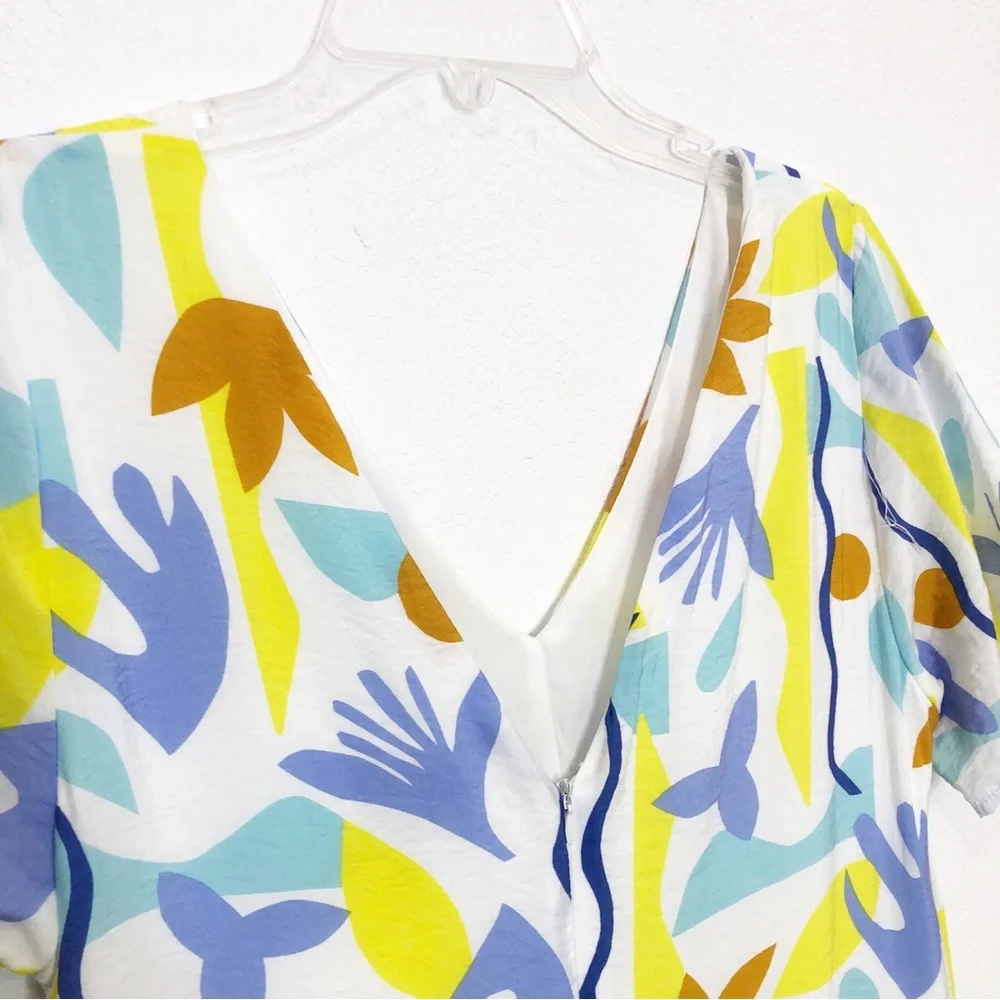 Molly Bracken Printed Maxi Dress V-Neck Ruffle White Size Medium Lili Sidonio - Picture 7 of 15